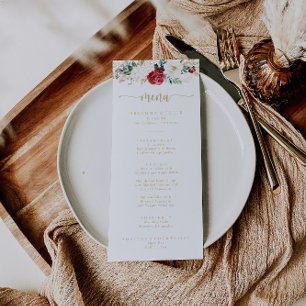 Classic Gold Burgundy White Floral Dinner Menu