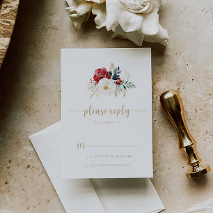 Classic Gold Burgundy White Floral RSVP