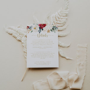 Classic Gold Burgundy White Floral Wedding Details Enclosure Card