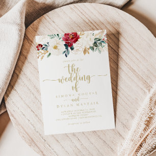 Classic Gold Burgundy White Floral Wedding of  Invitation