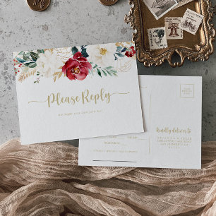 Classic Gold Burgundy White Menu Choice Rsvp Postcard