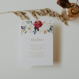 Classic Gold Burgundy White Wedding Directions Enclosure Card