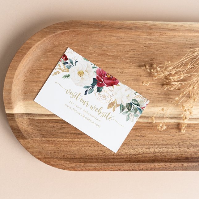 Classic Gold Burgundy White Wedding Website   Enclosure Card (Creator Uploaded)