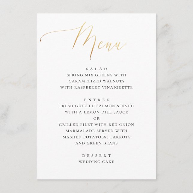 Classic Gold Calligraphy | Elegant Formal Wedding Menu (Front)