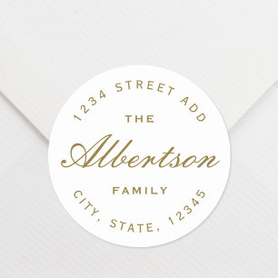 Classic Gold Calligraphy Family Name Address Classic Round Sticker