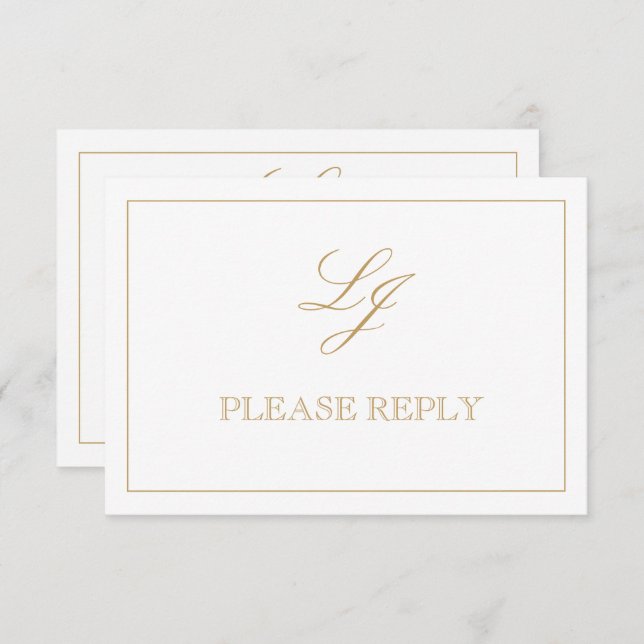 Classic Gold Calligraphy Monogram No Meals RSVP Card (Front/Back)