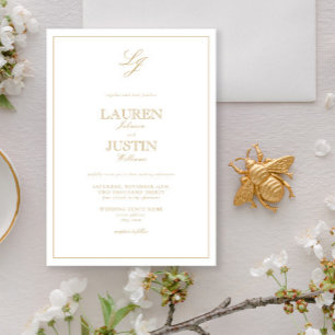Classic Gold Calligraphy Monogram Wedding Invitation
