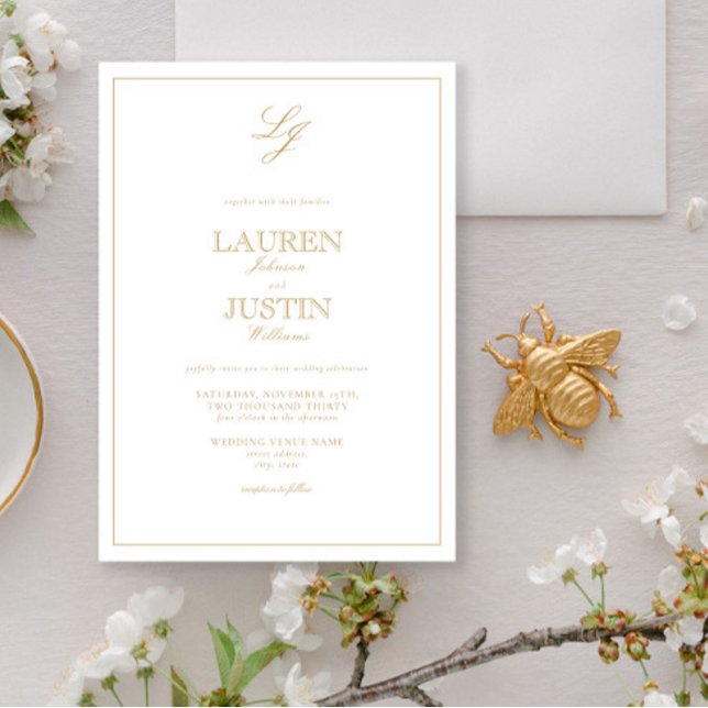 Classic Gold Calligraphy Monogram Wedding Invitation (Creator Uploaded)