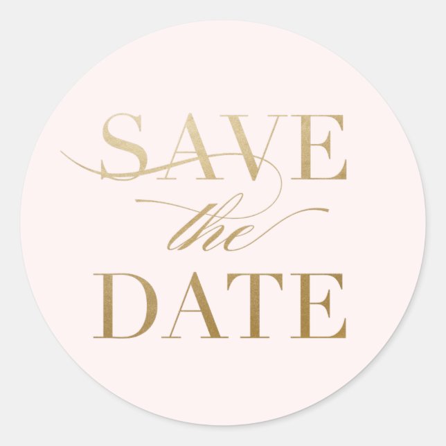 Classic Gold Calligraphy Wedding Save the Date Round Sticker (Front)
