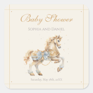 Classic Gold Carousel Horse Baby Shower Square Sticker