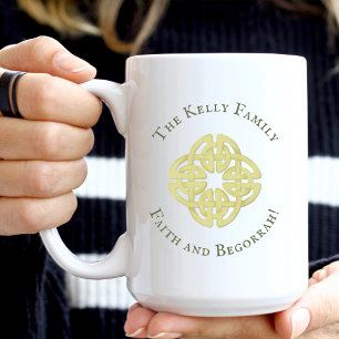 Classic Gold Celtic Cross Faith and Begorrah  Coffee Mug