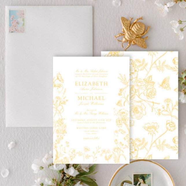 Classic Gold Chinoiserie Victorian Floral Wedding Invitation (Creator Uploaded)