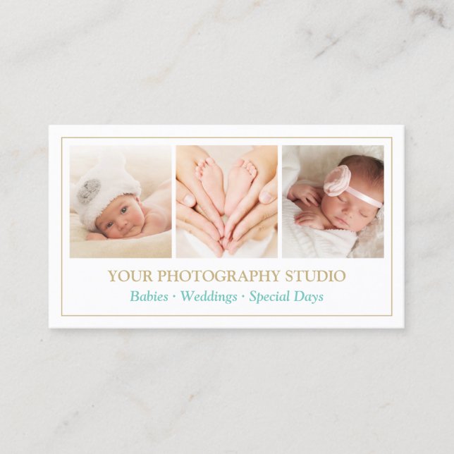 Classic Gold Colour Frame Photo Collage Showcase Business Card (Front)