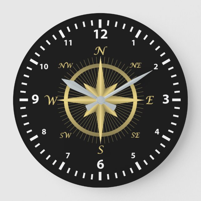 Classic Gold Compass and White Number Clock Face (Front)