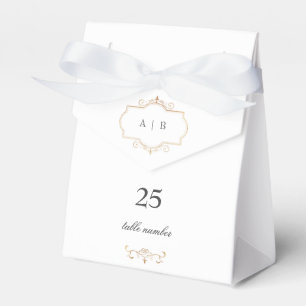 classic gold crest monogram wedding table number favour box