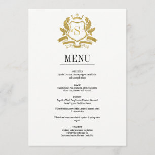 Classic Gold Crest Wedding Menu Card