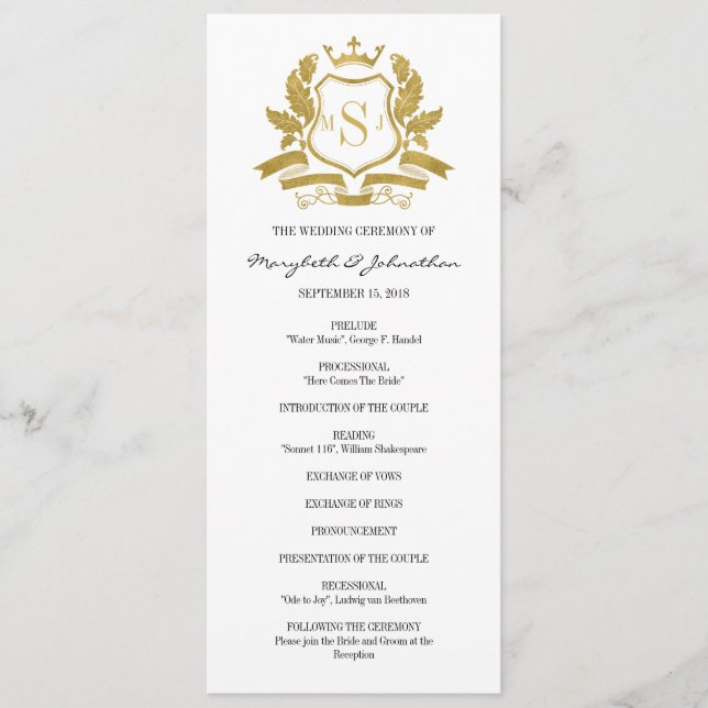 Classic Gold Crest Wedding Program (Front)