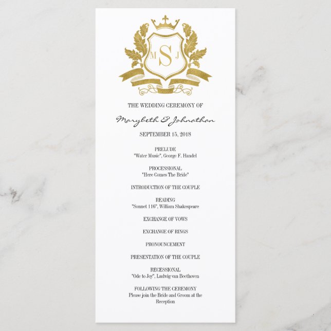 Classic Gold Crest Wedding Program (Front)
