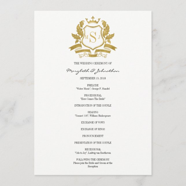 Classic Gold Crest Wedding Program (Front)