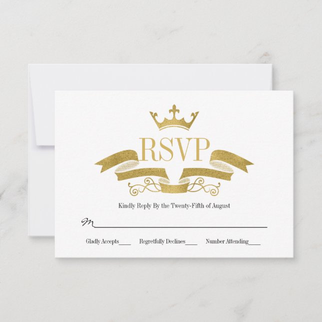 Classic Gold Crest Wedding RSVP Card (Front)