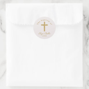 Classic Gold Cross Baptism Classic Round Sticker