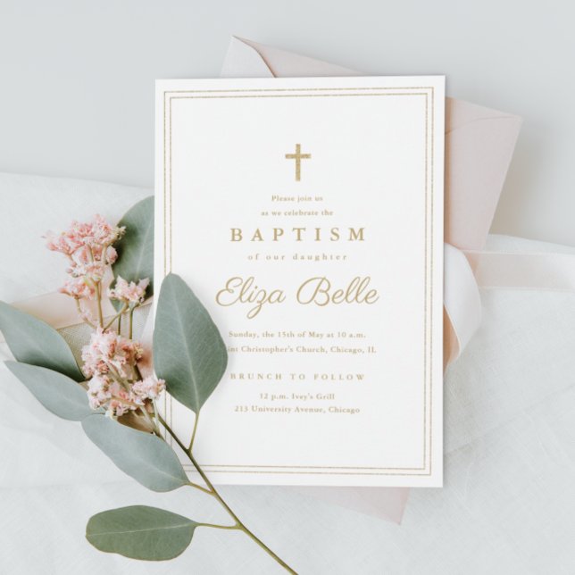 Classic gold cross baptism invitation (Creator Uploaded)