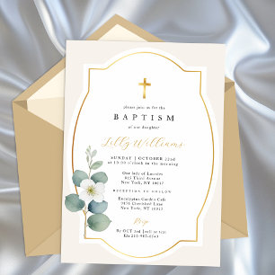 Classic Gold Cross Baptism Invitation 