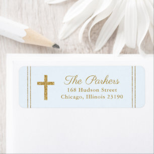 Classic gold  cross baptism return address return address label