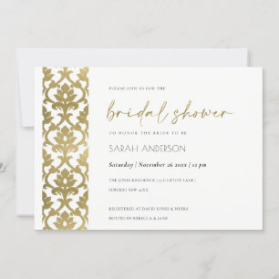 CLASSIC GOLD DAMASK FLORAL PATTERN BRIDAL SHOWER INVITATION