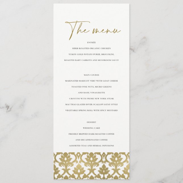 CLASSIC GOLD DAMASK FLORAL PATTERN MENU (Front)