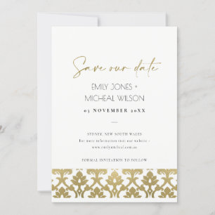 CLASSIC GOLD DAMASK FLORAL PATTERN SAVE THE DATE