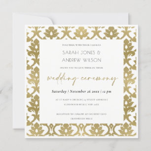 CLASSIC GOLD DAMASK FLORAL PATTERN WEDDING INVITATION