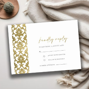 CLASSIC GOLD DAMASK FLORAL PATTERN WEDDING RSVP ENCLOSURE CARD