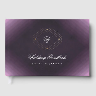Classic Gold Deco Purple Calligraphy Monogram Guest Book