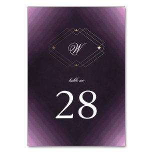 Classic Gold Deco Purple Calligraphy Monogram Table Number