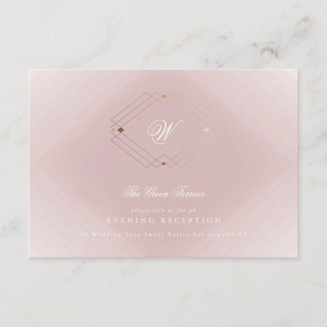 Classic Gold Dusty Rose Pink Monogram Wedding Enclosure Card (Front)