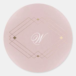 Classic Gold Dusty Rose Pink Monogram Wedding Round Sticker