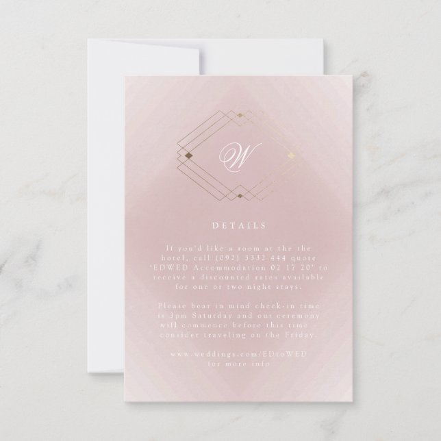 Classic Gold Dusty Rose Pink Monogram Wedding RSVP Card (Front)