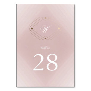 Classic Gold Dusty Rose Pink Monogram Wedding Table Number