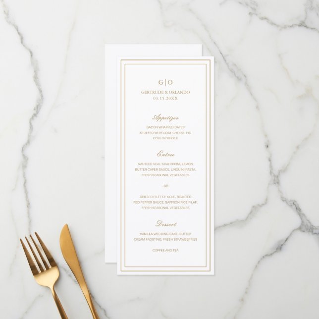 Classic Gold Elegant Wedding Menu (Front/Back In Situ)