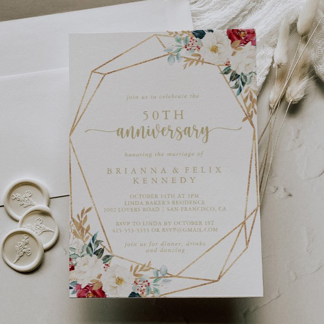 Classic Gold Floral 50th Wedding Anniversary  Invitation (Creator Uploaded)