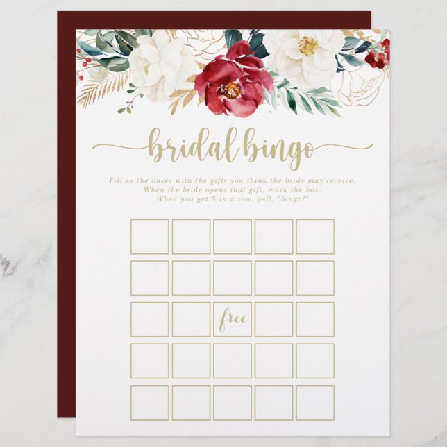 Classic Gold Floral Bridal Bingo Game (Front/Back)
