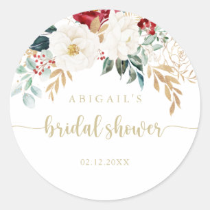 Classic Gold Floral Bridal Shower Favour   Round Sticker