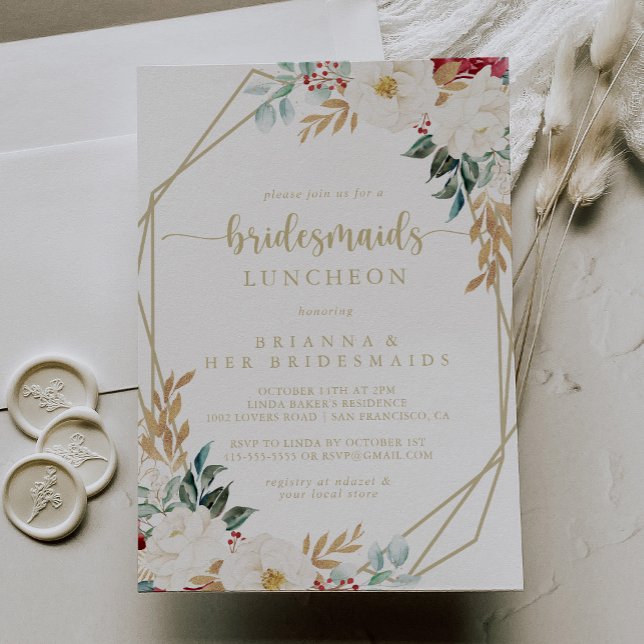 Classic Gold Floral Bridesmaids Luncheon Shower  Invitation (Creator Uploaded)