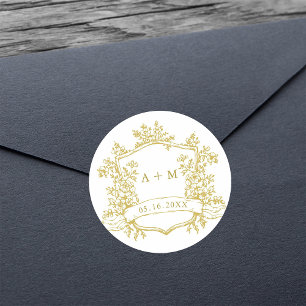 Classic Gold Floral Crest Monograms Classic Round Sticker
