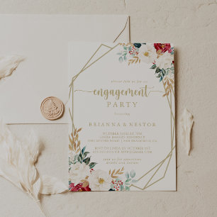 Classic Gold Floral Engagement Party  Invitation