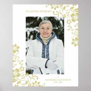 Classic Gold Floral Funeral Service Dear One Photo Poster