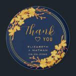 Classic Gold Floral Navy Blue Wedding Thank You Magnet<br><div class="desc">The Classic Gold Floral Navy Blue Wedding thank you favour tag has a dark navy blue background that is adorned with an intricate gold floral greenery pattern and modern typography. The combination of the rich navy and the shimmering gold create an elegant and luxurious aesthetic. ♥ View the collection on...</div>