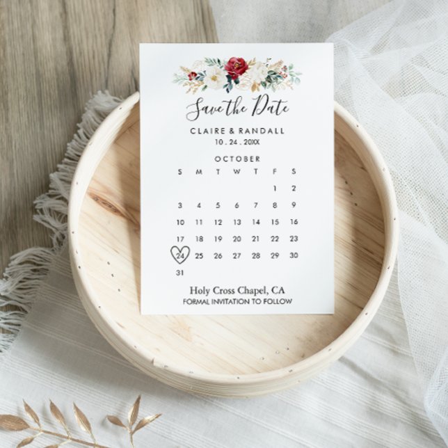 Classic Gold Floral Save the Date Calendar (Creator Uploaded)