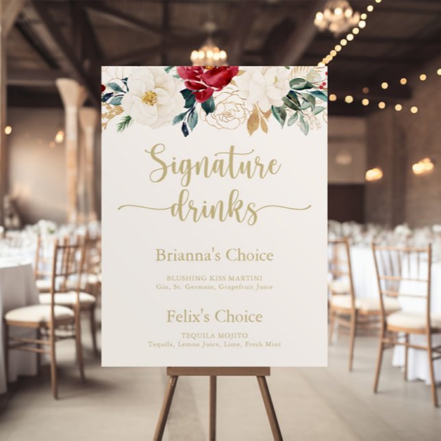 Classic Gold Floral Signature Drinks Sign (Creator Uploaded)